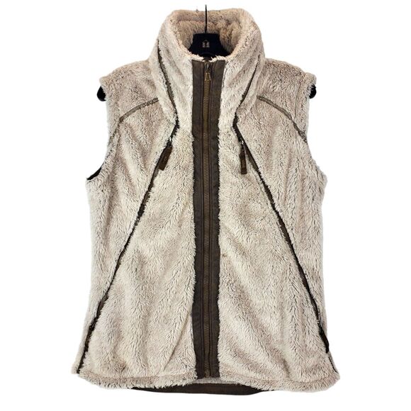 KUHL Vest Womens Large Oatmeal SHERPA Flight Fleece Hooded Casual Outdoor Jacket - Picture 1 of 9
